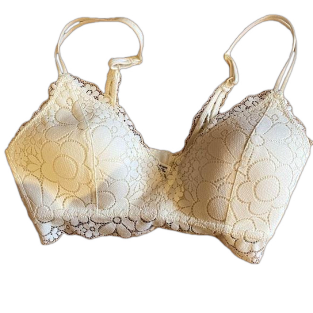 EUC Aerie Sunnie Bloom Floral Vintage Lace Wireless Bra Cream / Off-White 32D